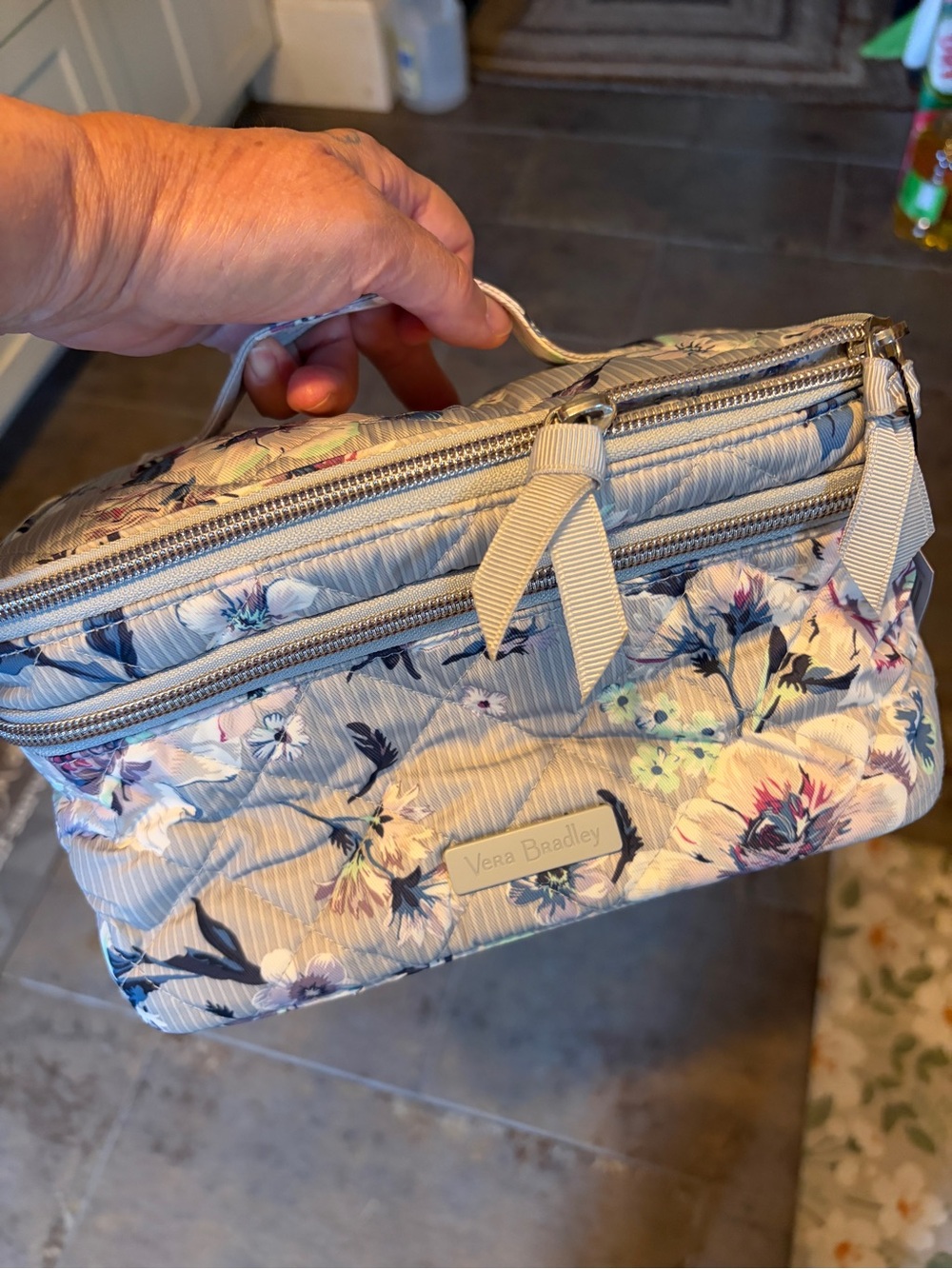 Vera Bradley Gray Floral Quilted Cosmetic Case